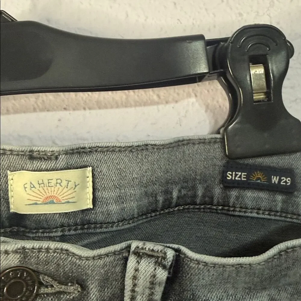 Faherty Men's Light Gray Organic Cotton Slim Straight Denim in East Lake Wash 29